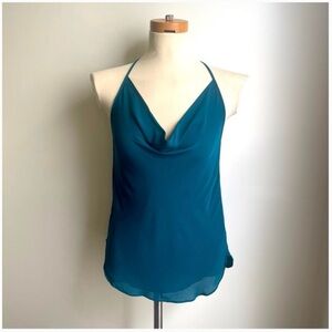 Haute Hippie Teal 100% Silk Cowl Neck Top